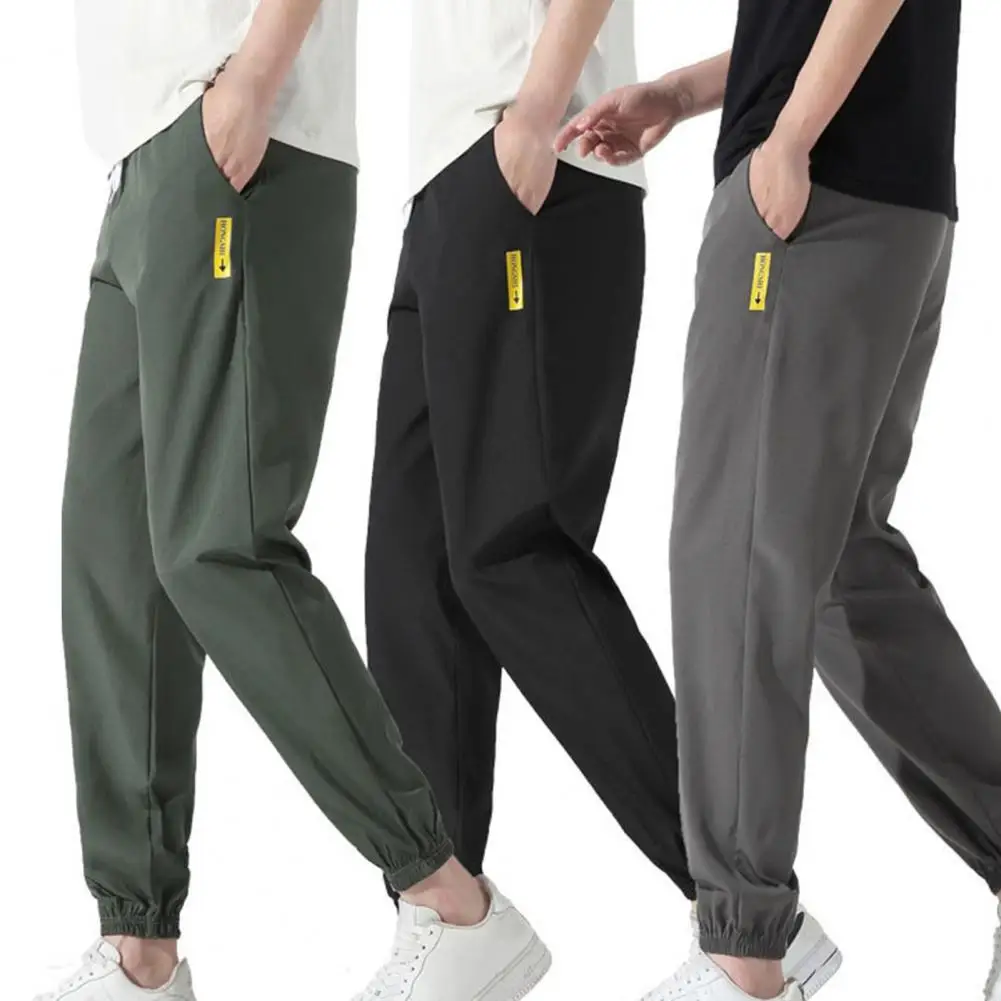 

Men Pants Solid Color Ankle Tied Summer Drawstring Pockets Sport Jogging Trousers Business Sportswear Clothing 2023 for Daily