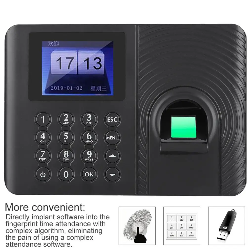 Biometric Fingerprint Time Attendance Recorder Recognition Device Access Control US 110-240V images - 6