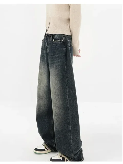 Jean taille haute pour femme, Streetwear Harajuku, mode rétro, ample, jambes larges, droit, pantalon en Denim, Baggy Y2K, automne 5