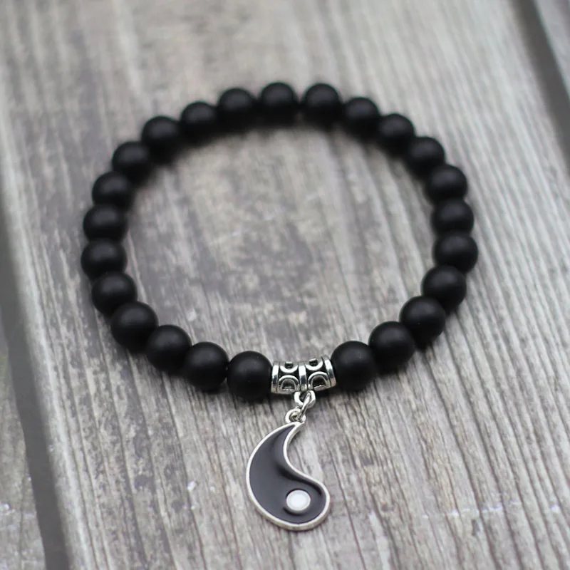 Magnetic Couple Bracelet Black White Beaded Valentine Day Gift