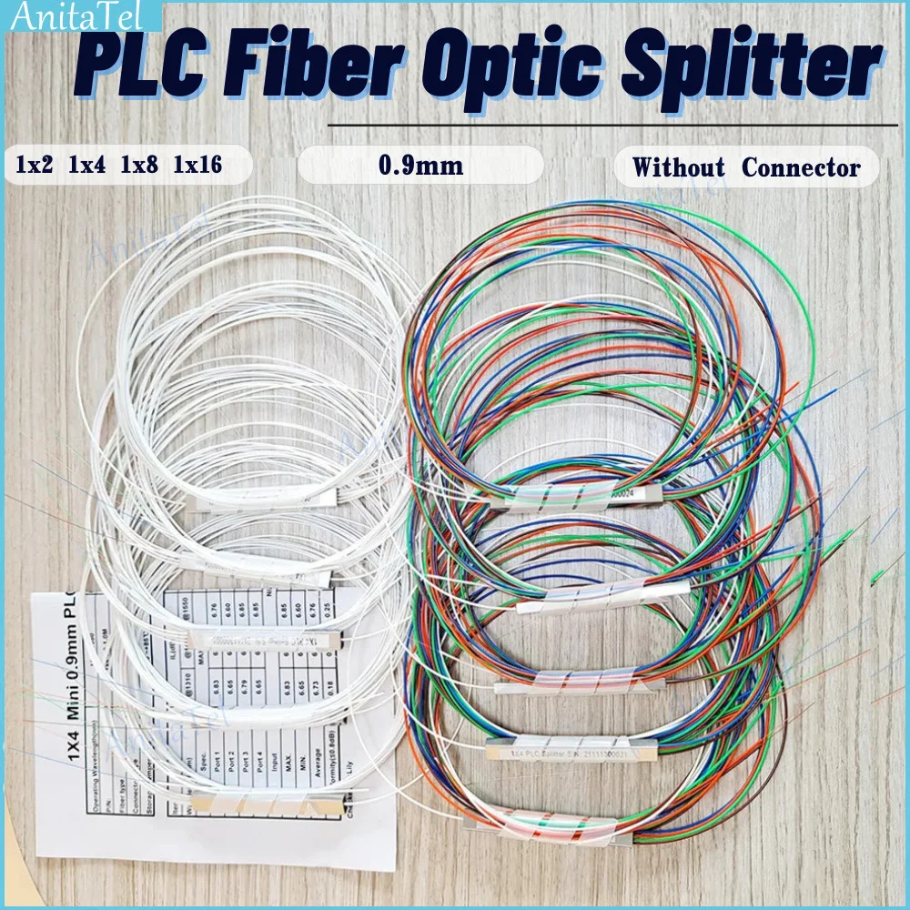 10pcs 1x2 1x4 1x8 1x16 Fiber Optic PLC splitter without connector cable 0.9mm Mini Blockless 2,4 Ports Fiber PLC Splitter