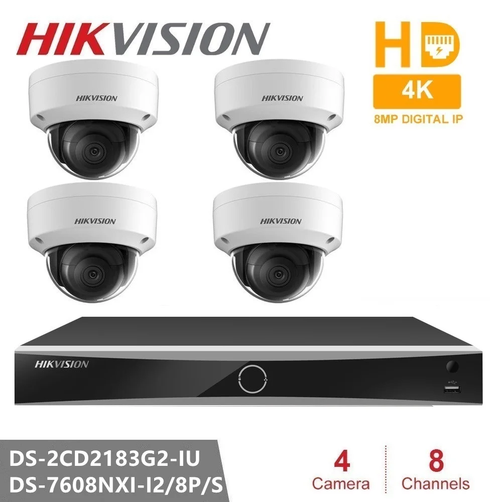 

Hikvision CCTV Camera Kits NVR 8CH 8POE 4K + Built-in Microphone DS-2CD2183G2-IU 8MP IP camera Network Dome Security Camera POE