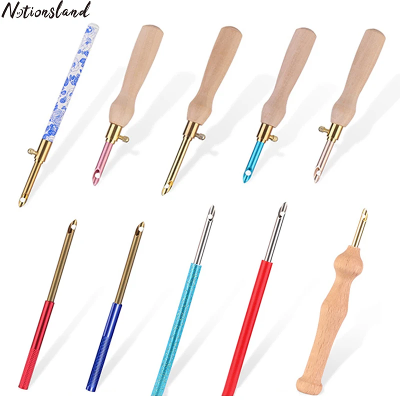Punch Needle Embroidery Tool Adjustable Rug Yarn Punch Needle Wooden Handle Embroidery Pen for Embroidery Floss Cross Stitching