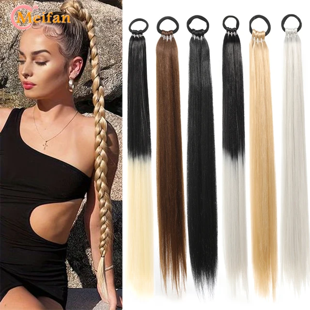 MEIFAN 26Inch Long Braided Ponytail Synthetic Straight Wrap Around Hair Extension with Hair Tie Natural Fake Hairpiece for Women 1