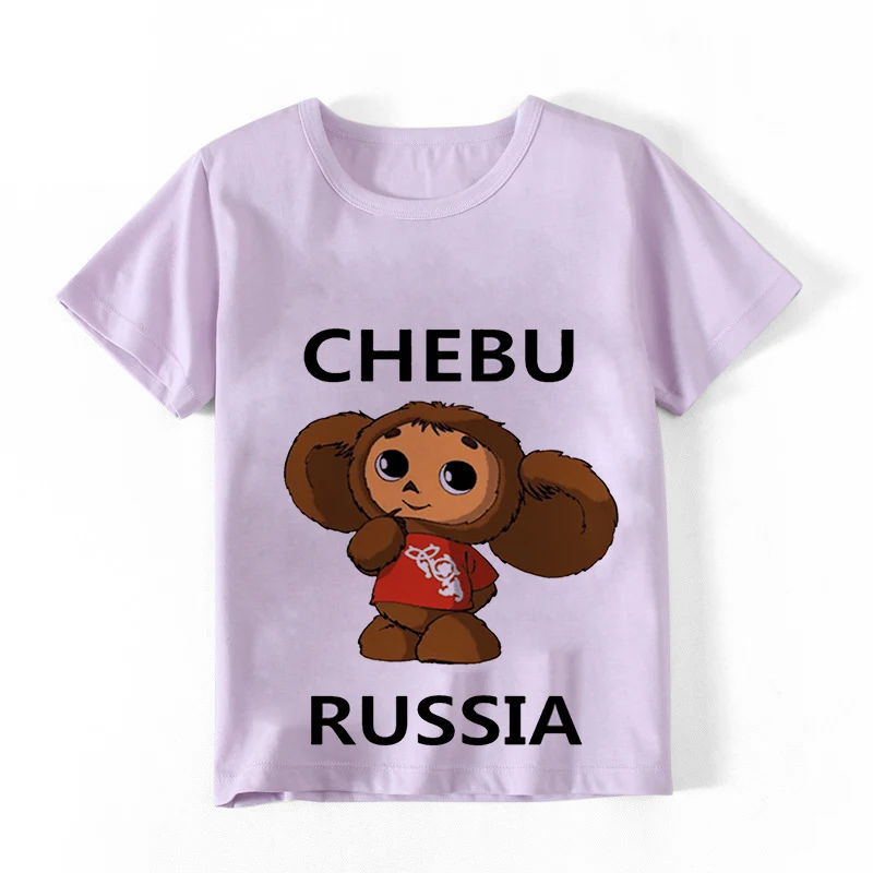 4 Colors 2-9y Children Russian Cartoon Cheburashka Funny T Shirt Summer Baby Boys/Girls Chebu Russia Tops T-shirt Kids Clothes 5