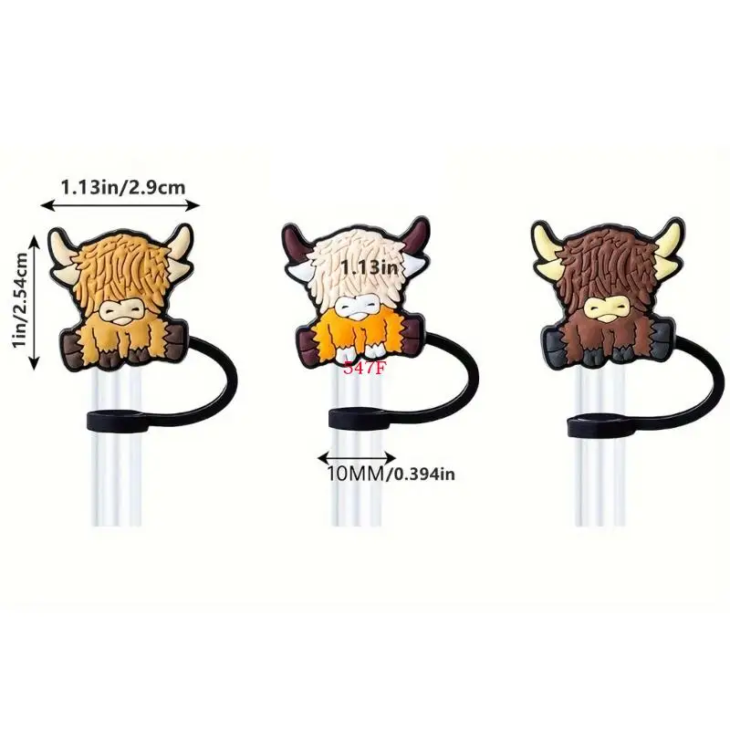 547F Set of 6 Decorative Straw Plug Creative Lid Protectors Cow Shaped Straw Stopper Colorful Coffee Cup Decorations