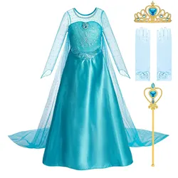 Enchanting Snow Queen Costume for Girls - Kids' Halloween Princess Dress with Flowing Cloak (DE14 Set 01)