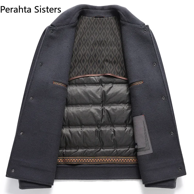 Brand Top Quality 69.8% Wool Jacket For Men Autumn Winter Solid Color Business Goose Down Liner Double-Sided Woolen Coat Jackets 4