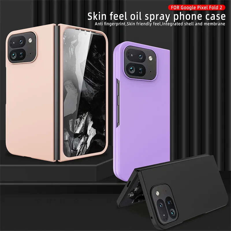 For Google Pixel Fold 2 Shell Film Lntegrated PU Hinge Folding Phone Case Lnvisible Bracket Lens Film Phone Protective Cover