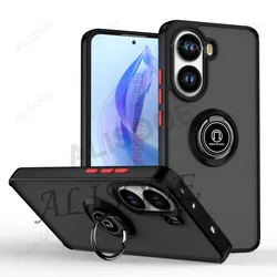 Kickstand Armor Ring Holder Shockproof Protective Case for POCO X7 Pro (Black Red)