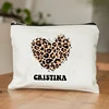 Heart Leopard Pattern Name Customization White Makeup Bag Canvas Wash Bag Organizer Fashion Travel Lipstick Storage Bags Wallet 5