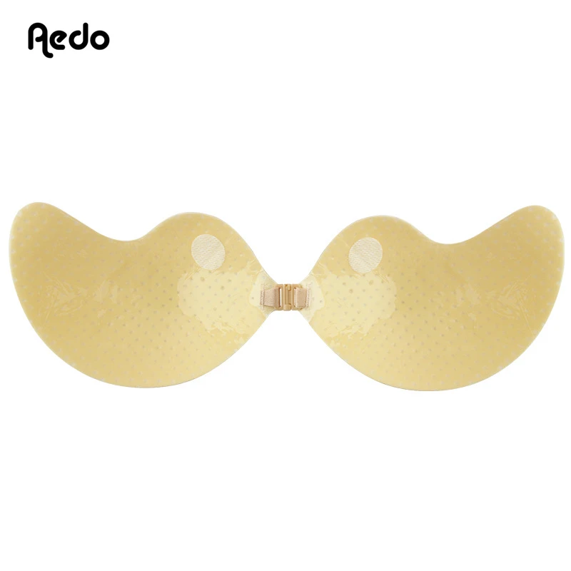 Aedo Skin Black Mango Self-adhesive Invisible Bra Women Sticky Breathable Reusable Front Clasp Push-up Air Holes Nude Bra 8038A