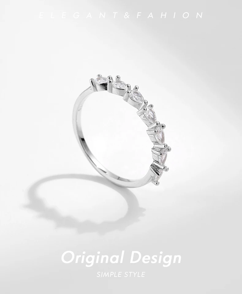 MODIAN Echter 925er Sterlingsilber, einfacher Wassertropfen, Birne, CZ-Fingerring, Krappenfassung, stapelbarer Ring für Frauen, Geschenk, edler Schmuck – Detail 1