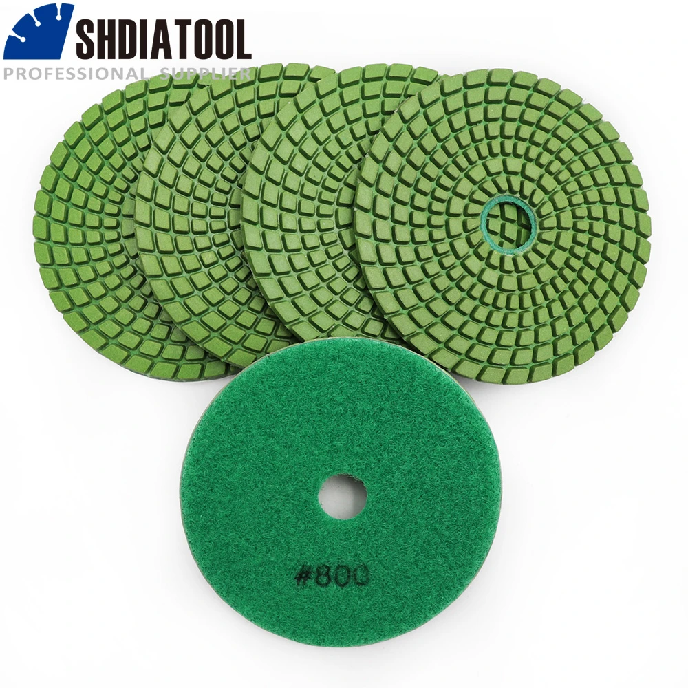 SHDIATOOL 5pcs 4" Professional Diamond Flexible Wet Polishing Pads for Stone Marble Granite