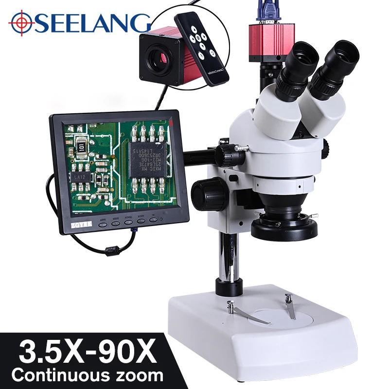 

HD Stereo trinocular Microscope Continuous zoom 3.5 90x + USB HDMI VGA camera 1/3 adapter + 8-inch LCD + 56 LED Light + 0.5X 2X