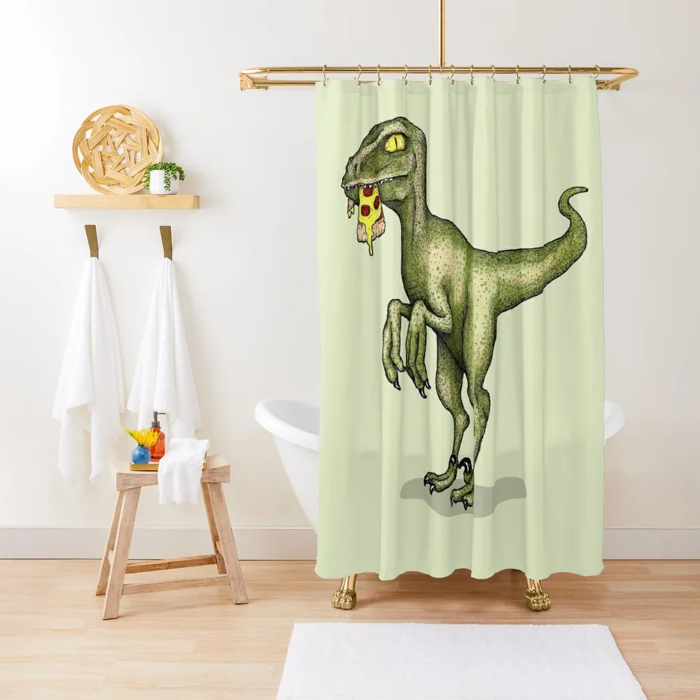 

Raptor dinosaur eating pizza slice Shower Curtain Bathtub Shower For Bathroom Set For Bathroom Curtain