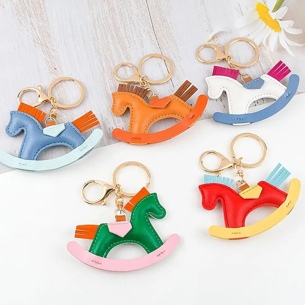 Charming Cartoon Pony Keychain Leather Rocking Horse Pendant Gift