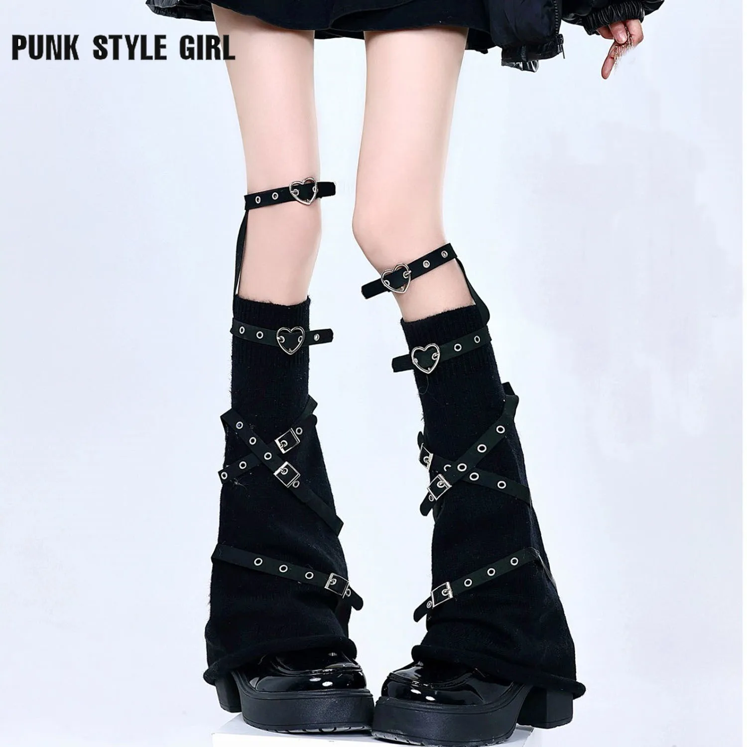 

White Black Y2k 2000s Subculture Wide Leg Warmers Gothic Socks Cosplay Harajuku Kawaii Fashion Knee High Boots Rock Legs Warmer