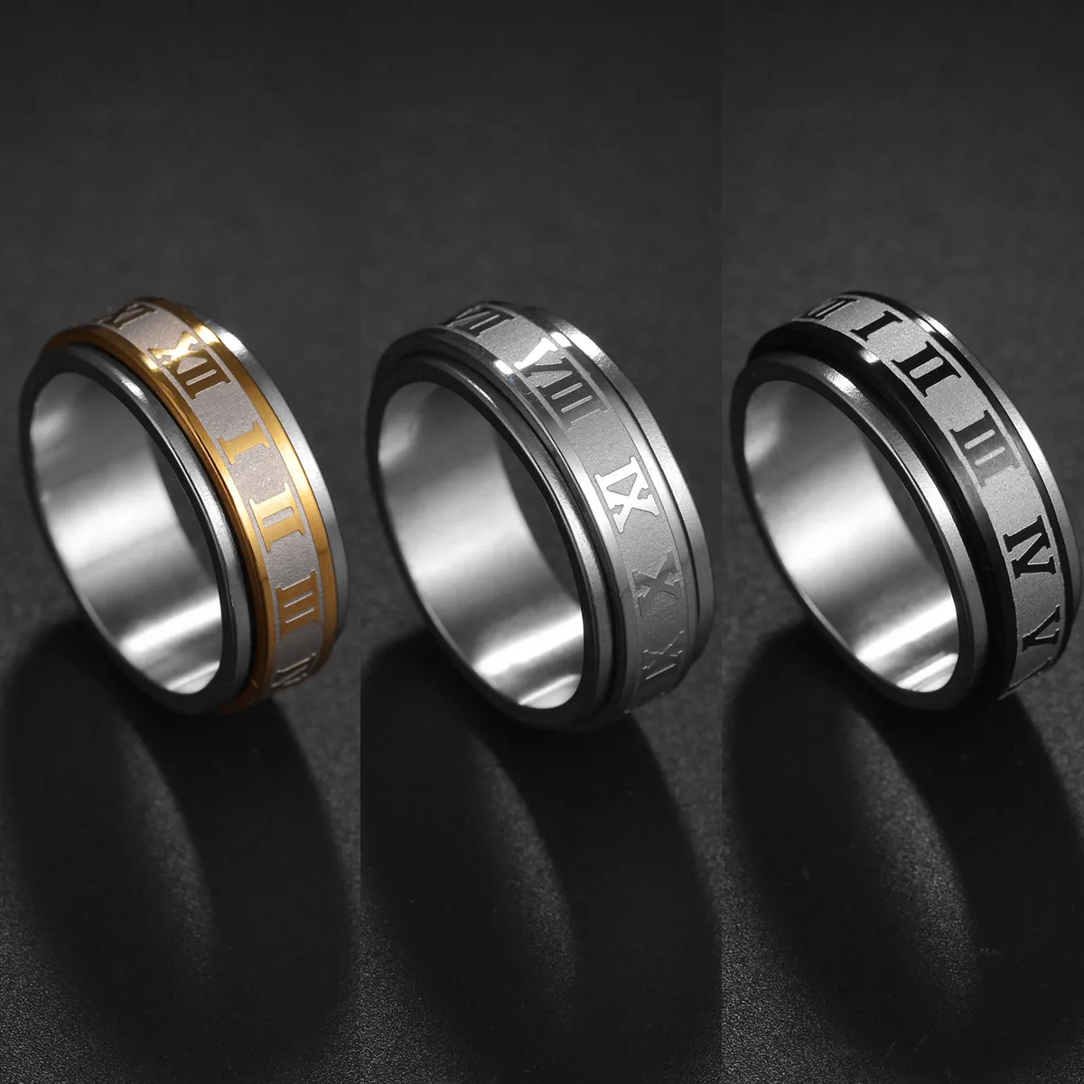 Spinning Spinner Ring For Men Women Anxiety Fidget Rings Stainless Steel Roman Numerals Rotating Ring Wholesale