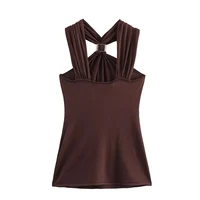 New Halter Tops Fashion Metal Decoration Crop Top Woman 2025 Sleeveless Hanging Collar Short Tops For Women Sexy Party Top - Image 3
