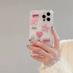 Charming 3D Love Heart & Star Design Phone Case - Epoxy Transparent Soft Shockproof Cover for iPhone 14 Pro Max (Pink)