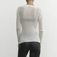 Économie à manches longues rayés pour femmes, t-shirts moulants, tenues en Y, vêtements de soirée club, blanc, élégant, transparent, mode 2023 2