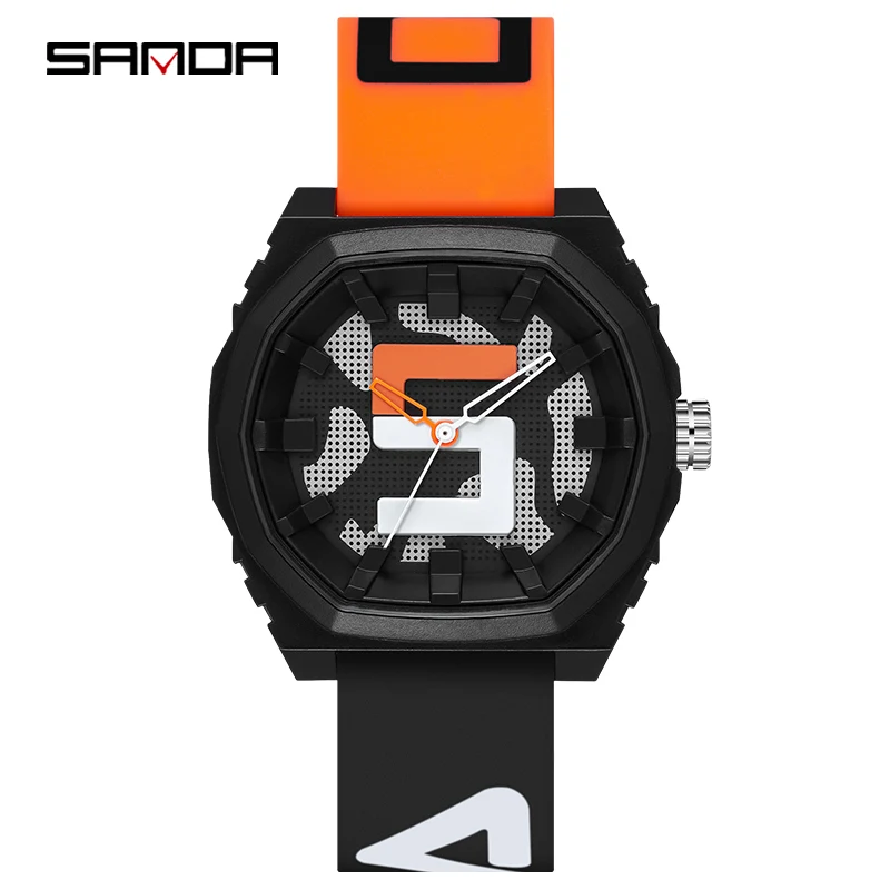 

SANDA New Men's Quartz Wristwatch Irregular Shape Dial Fashion Ultra Thin Student Watch for Boy Girl Gift Orange Watch for Men