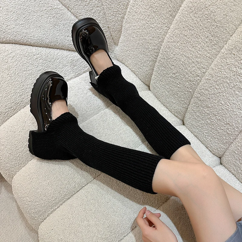 

Warm Woolen Hosiery Sleeve Single Needle Socks Women Girls Solid Color Stripe Footless Socks Fashion Autumn Leg Warmer Stocks