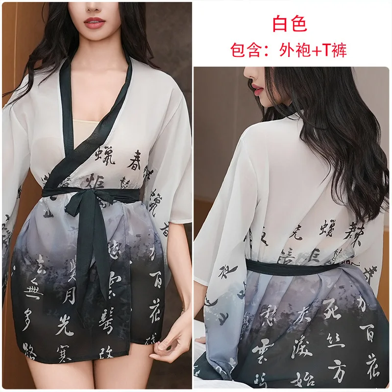 Sexy Seductive Women's Nightgown Thin Veil Sleepwear Tempting Robe Role Play Costume Polyester Fiber Bagged Packaging