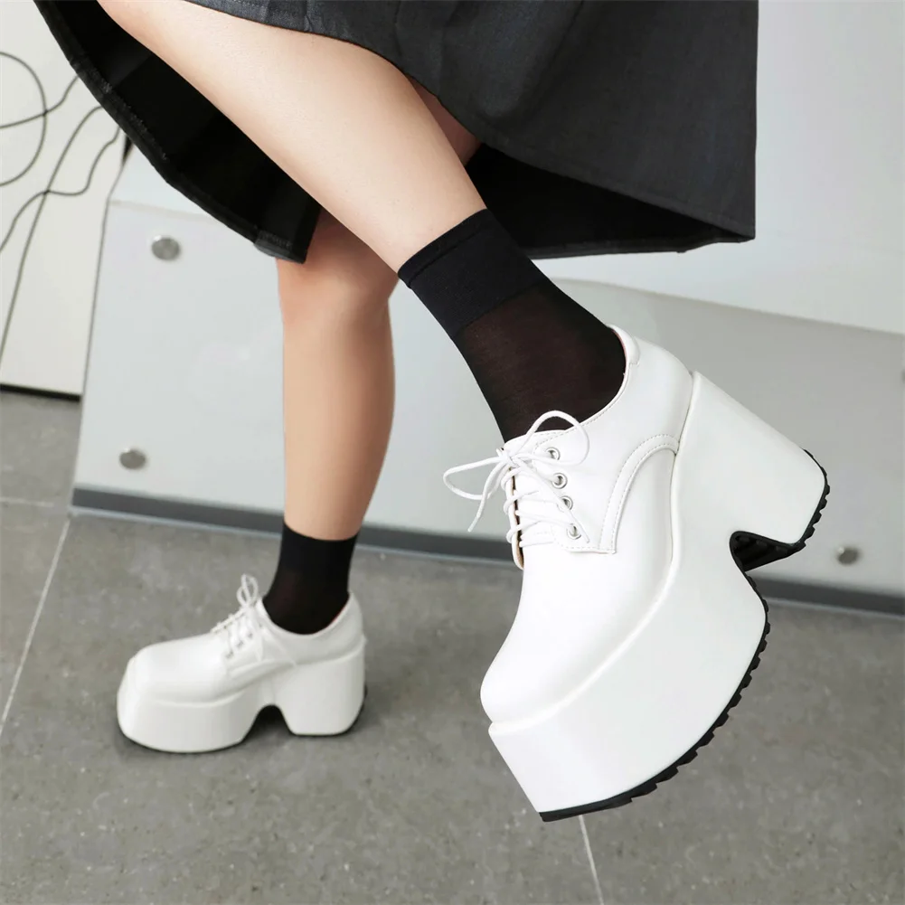 Brand New Female Spring Platform Pumps Fashion Lace-up Solid Chunky High Heels women's Pumps Casual Party Office Woman Shoes