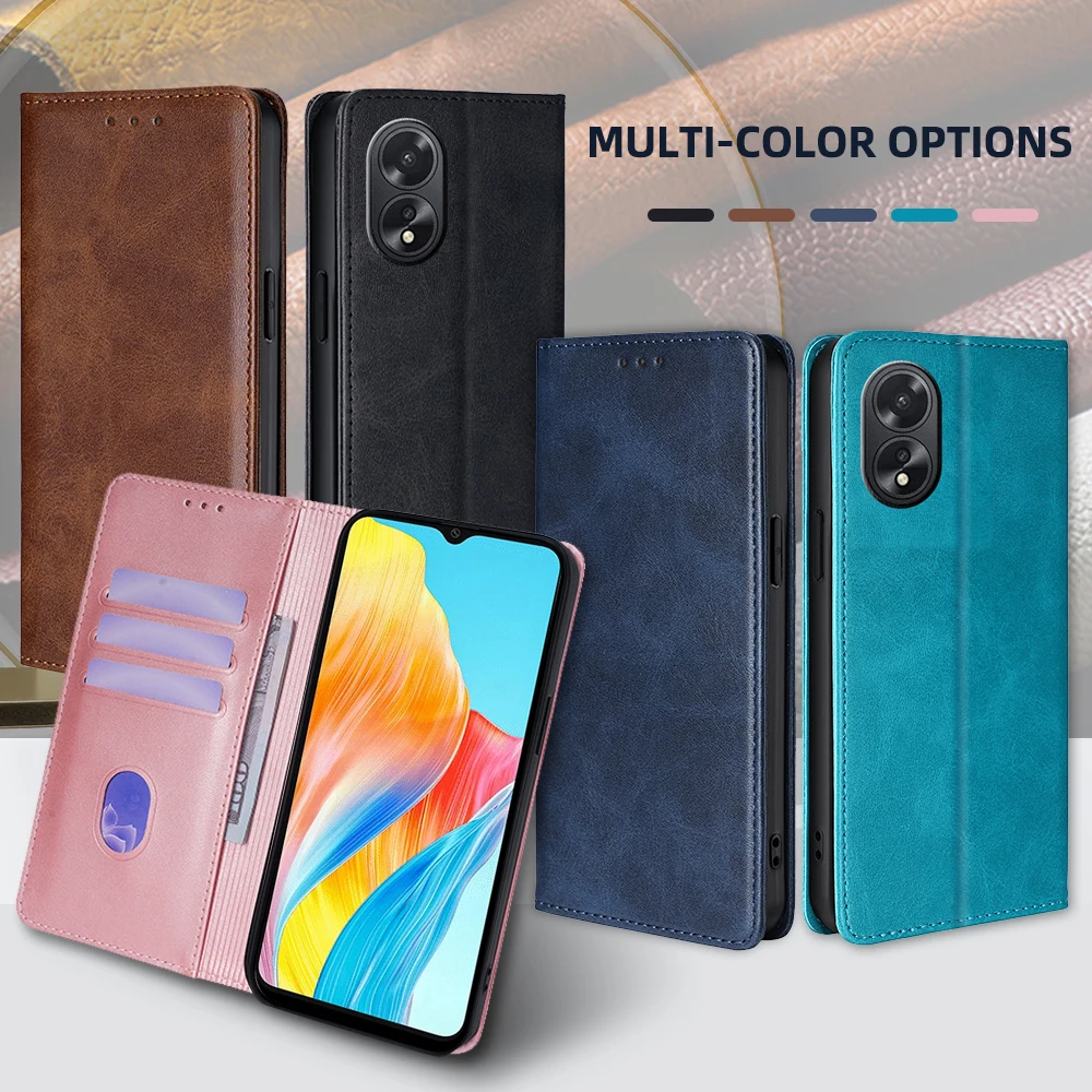 OPPO A1 A98 A17 A36 A96 A76 A38 A18 A52 A72 A92 A54 A55 A53S A56용 자석 가죽 폰 케이스 플립 케이스 커버 스탠드 포함