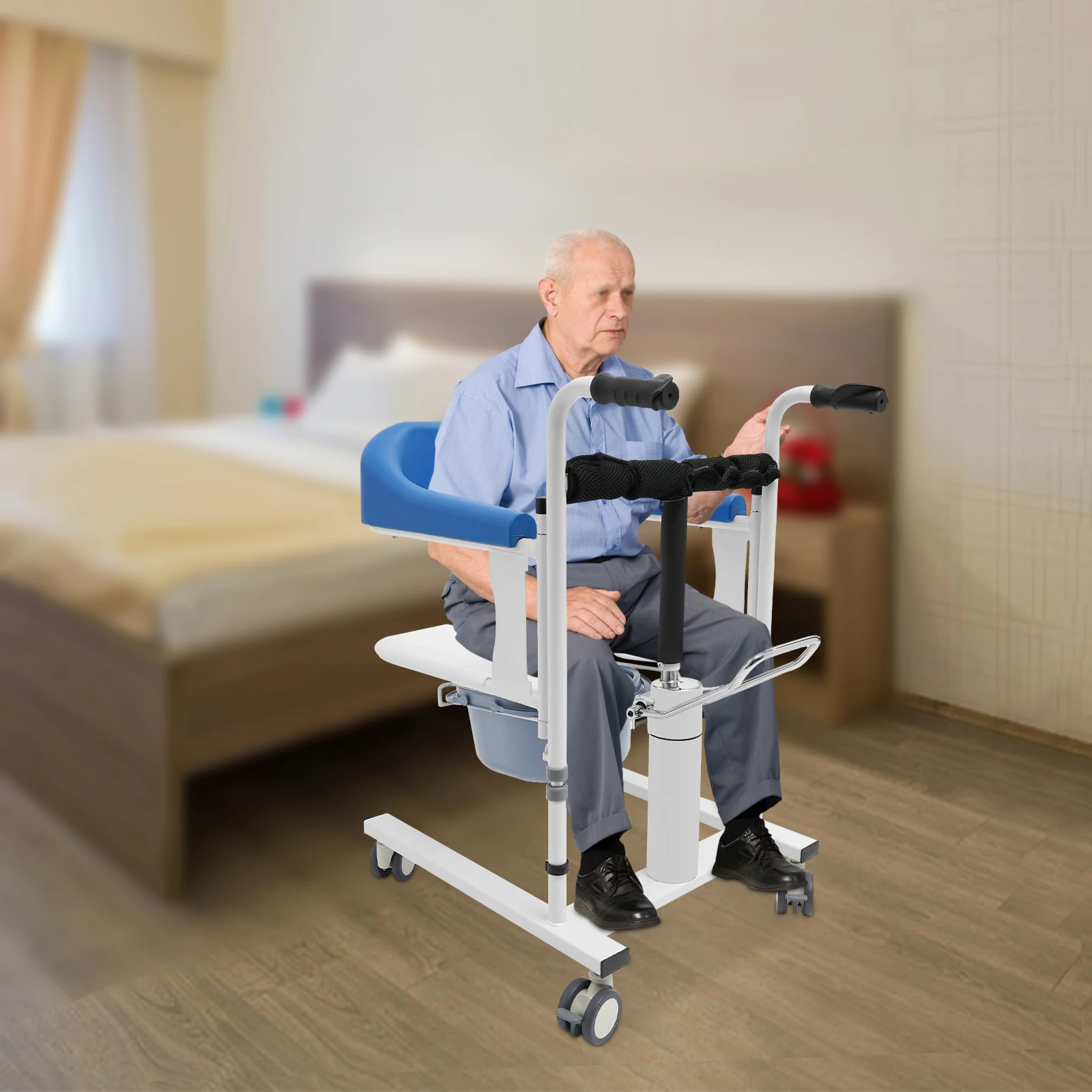 Hydraulic Patient Lifting Chair with Potty, Transfer Wheelchair Lightweight Transport with 180° Split Seat for Elderly, Disabled 5