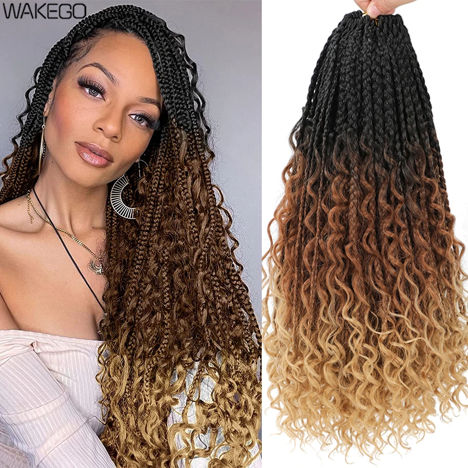 1- 8 Packs Ombre Box Braids Crochet Hair 18 Inches Long Box Braid Curly  Ends 1B 30 27 613 Bug Pink Colored Goddess Box Braids