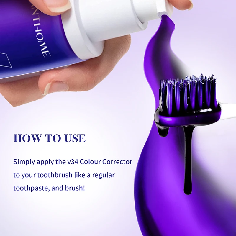 V34 Pro Whitening Toothpaste Removal Plaque Stain Purple Corrector Teeth Enamel Care Easy Reduce Yellowing Oral Clean Care teeth whitening essence teeth whitening product