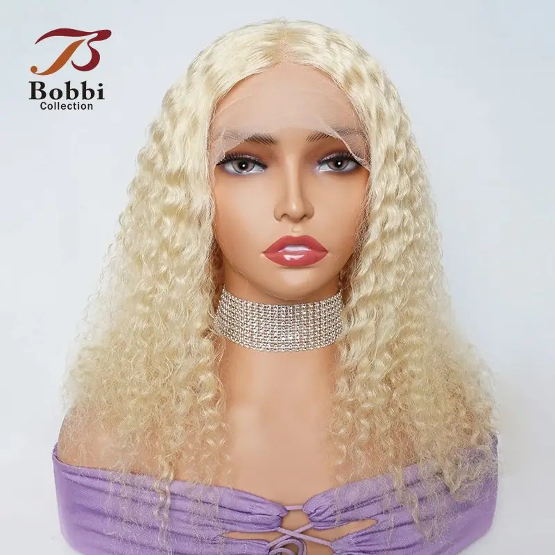 #613 Blonde Lace Front Human Hair Wigs for Women Deep Wave Curly Pre-Plucked 4x4 Transparent Lace Closure Wig BOBBI