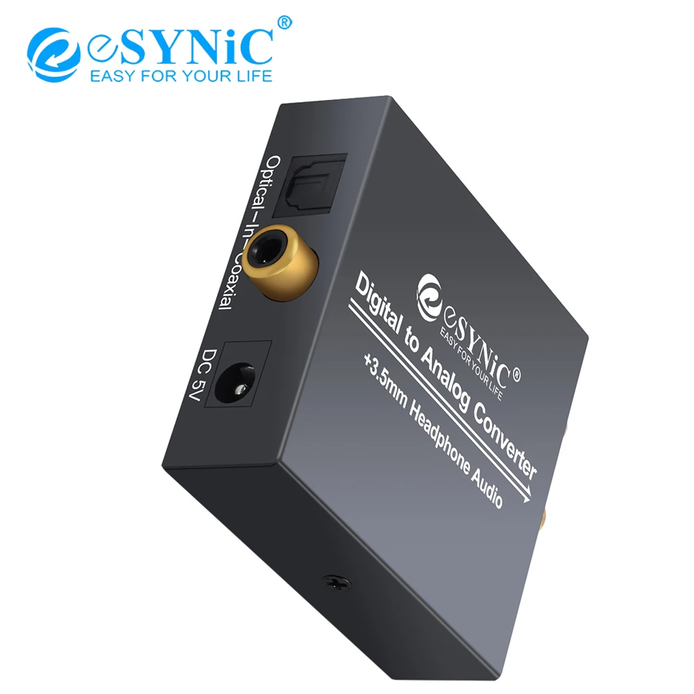 ESYNiC 192kHz / 96kHz DAC 변환기 디지털 동축 SPDIF Toslink 아날로그 RCA R/L 3.5mm 헤드폰 오디오 어댑터 변환기디지털 아날로그