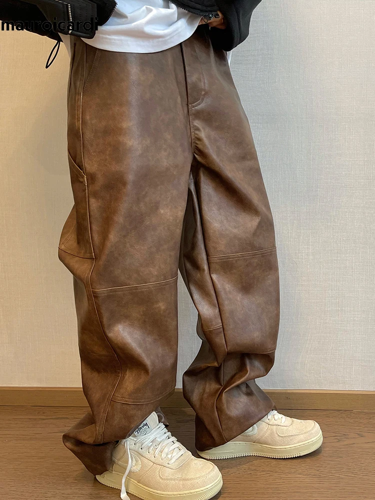 KAMIYA Distressed Sarge Pants （BROWN） Mauroicardi Autumn Long Retro Cool Baggy Distressed Washed