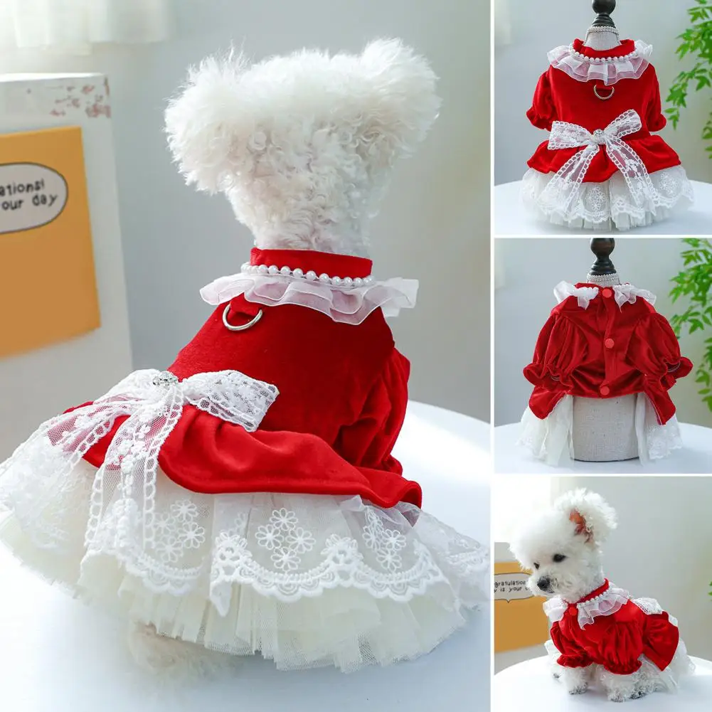 Pet Dog Clothes Charming Dog Princess Dress Bow Tie Lace Trim Breathable Mesh Stitching Chihuahua Dog Clothes for Small Dogs