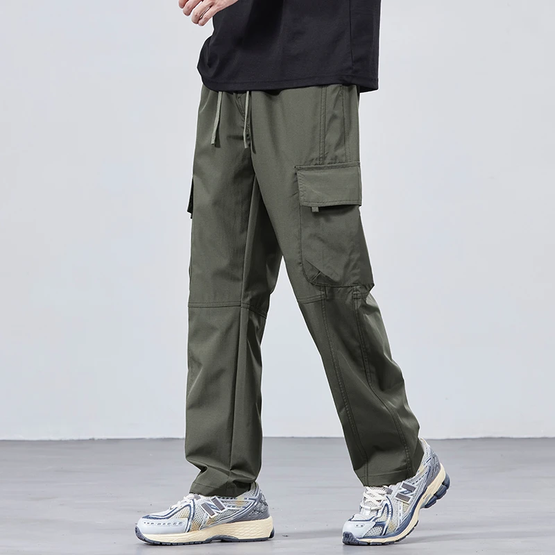 

Men's Cargo Pants with Drawstring and Multiple Pockets, Loose Fit and Wide Leg Workwear Casual Trousers