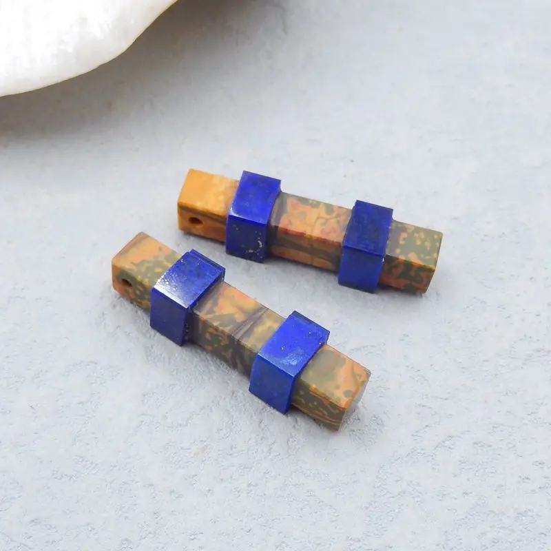 Natural Stone Multi-Color Picasso Jasper,Lapis Lazuli Gemstone Beauty Earring Beads 33x8mm 8g