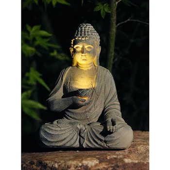 Resin Solar Buddha Statue Sculpture Garden Decor Light Zen Asian Japanese Garden Decoration Outdoor Front Porch Patio Yard Home 1