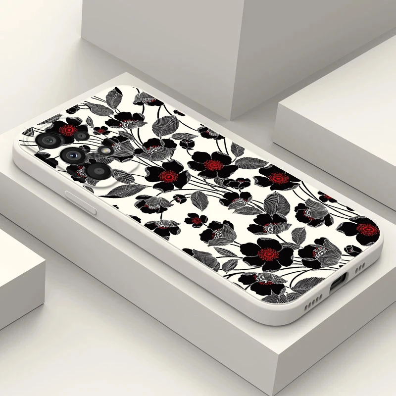 Custodia Per Samsung Galaxy S23 S22 Plus Ultra S23 5G Cover Per Telefono Soft Silicon Black Flower Red
