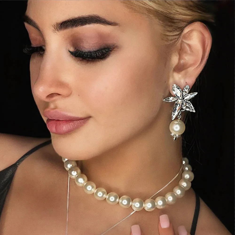 Vedawas Crystal Embellished Earrings in Clear Crystal For Women Sparkly