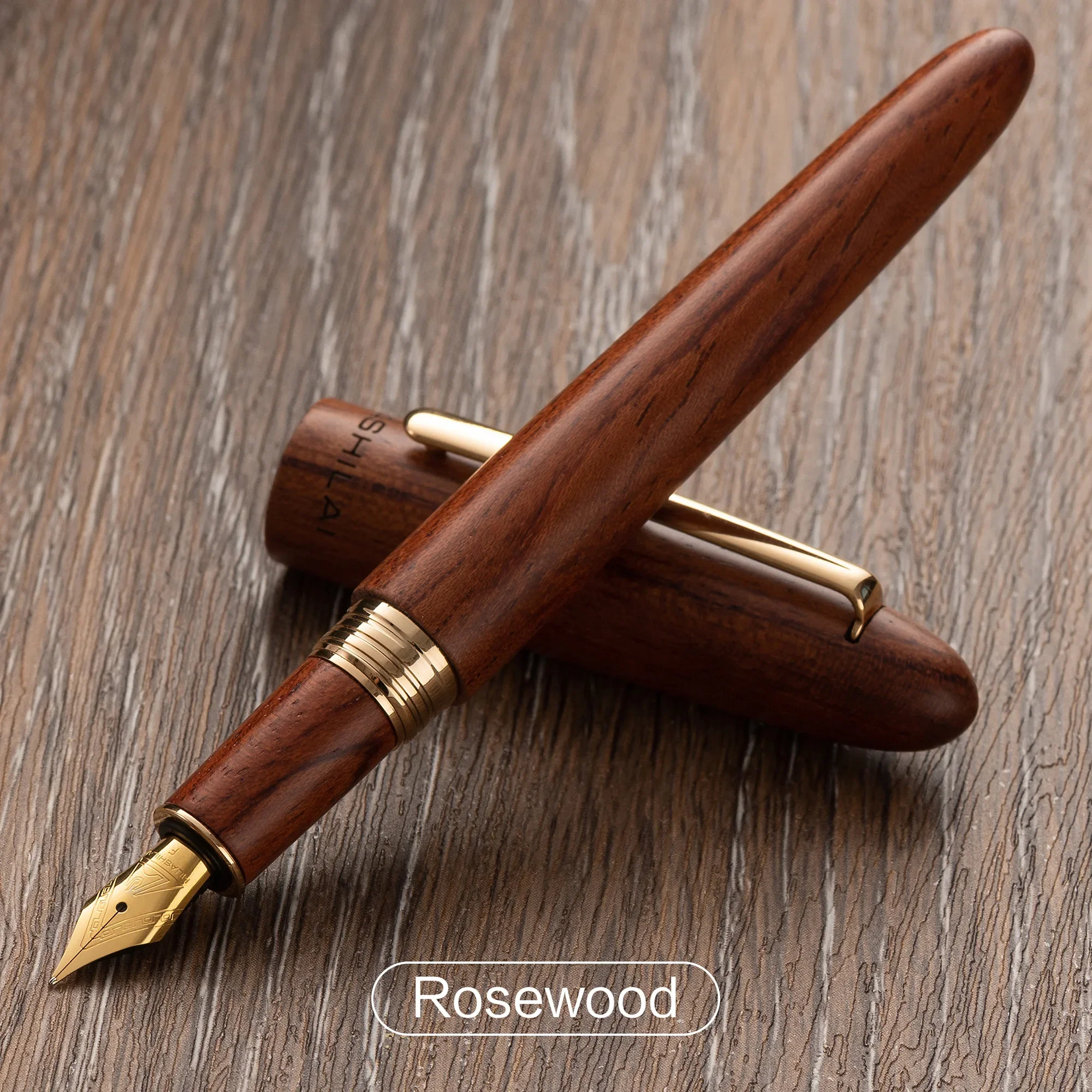 Exquisites Luxus-Füllfederhalter-Set – 0,7 mm 24K vergoldete Spitze, Füllfederhalter aus reinem Holz mit drehbarer Kappe, inklusive 30-ml-Tinte – Detail 10