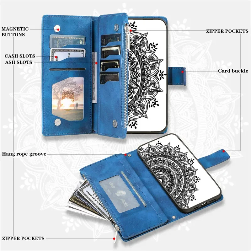 Luxe Zipper Wallet Leather Phone Case with Long Lanyard