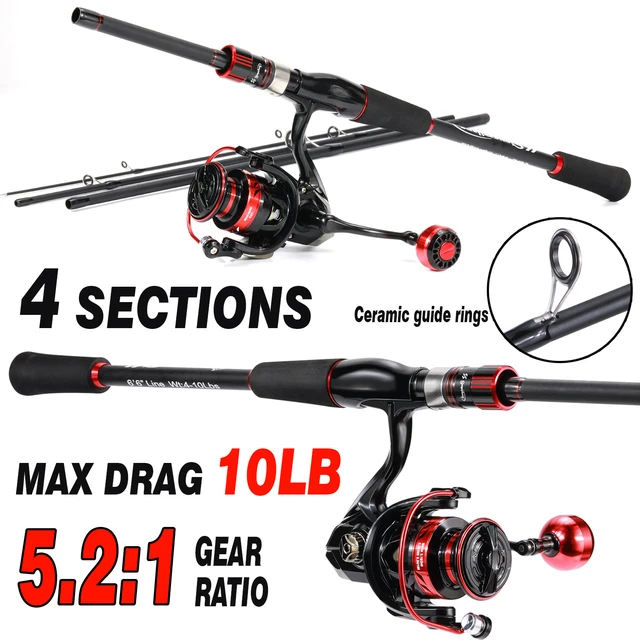 Sougayilang Lure Fishing Rod Combo 1.8-2.1m 4 Sections Carbon Fiber Max  Drag 10 LBs Rod and 5.2:1 Gear Ratio Spinning Reel Pesca - AliExpress