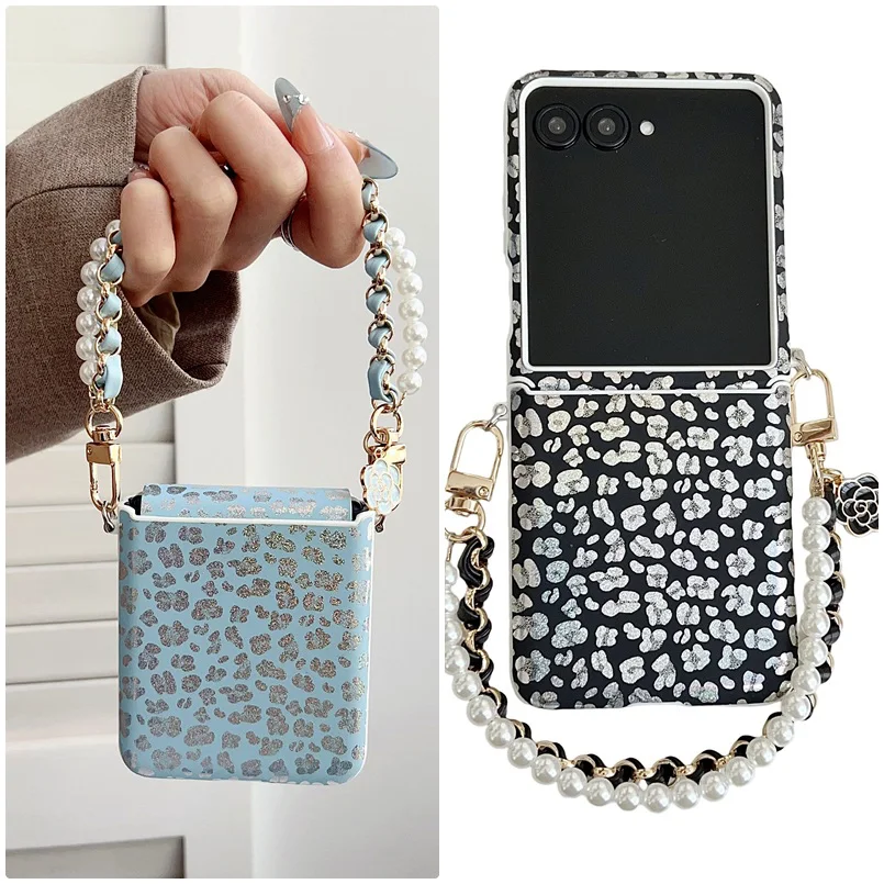 Laser Leopard Print Phone Case with Bracelet Wrist Strap and Protective Cover