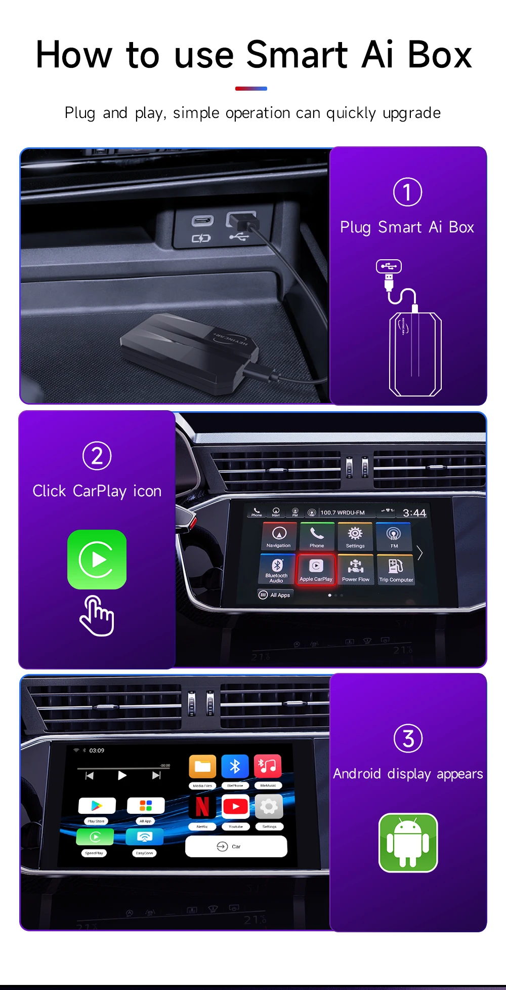 Standard - HEYINCAR 5 IN1 Filaire à Sans Fil CarPlay Android Auto ...