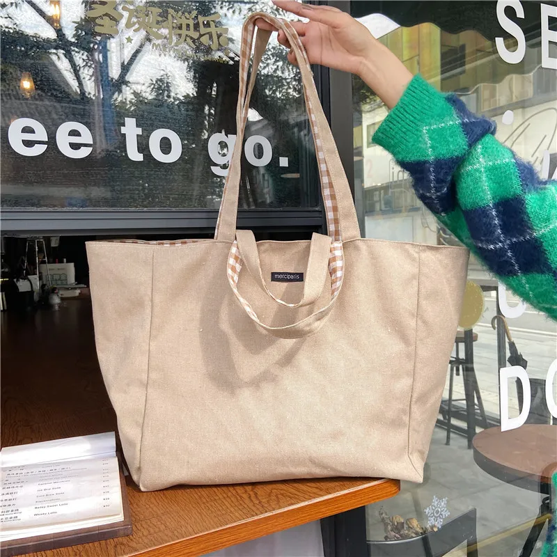 

Large Canvas Shoulder Shopper Bag for Women Cotton Cloth Fashion Canvas Tote Shopping Bags Woman Handbags Reusable Travel Bags