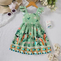 Robe d'été pour filles, petite robe imprimée plante à manches volantées 1